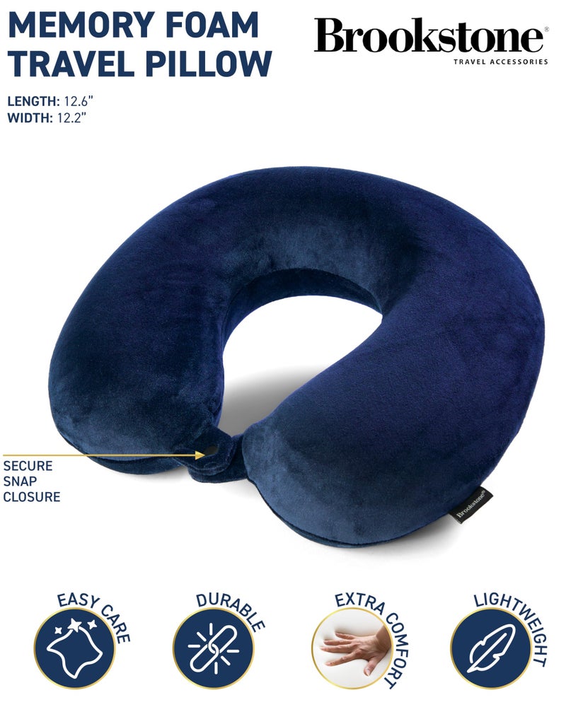 Brookstone Travel Neck Pillow - Lightweight Fleece Casing U-Shaped Stuffable Memory Foam Travel Pillow for Sleeping and Neck Support, Blue - Image 2
