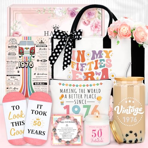 Saineron 50th Birthday Gifts for Her Cool 50 Year Old Birthday Gifts for Woman Vintage 1976 Gift Ideas for Women Unique 50 and Fabulous Gift for Her Turning 50 Present for Females Mom Sister Friend Wife - Image 1