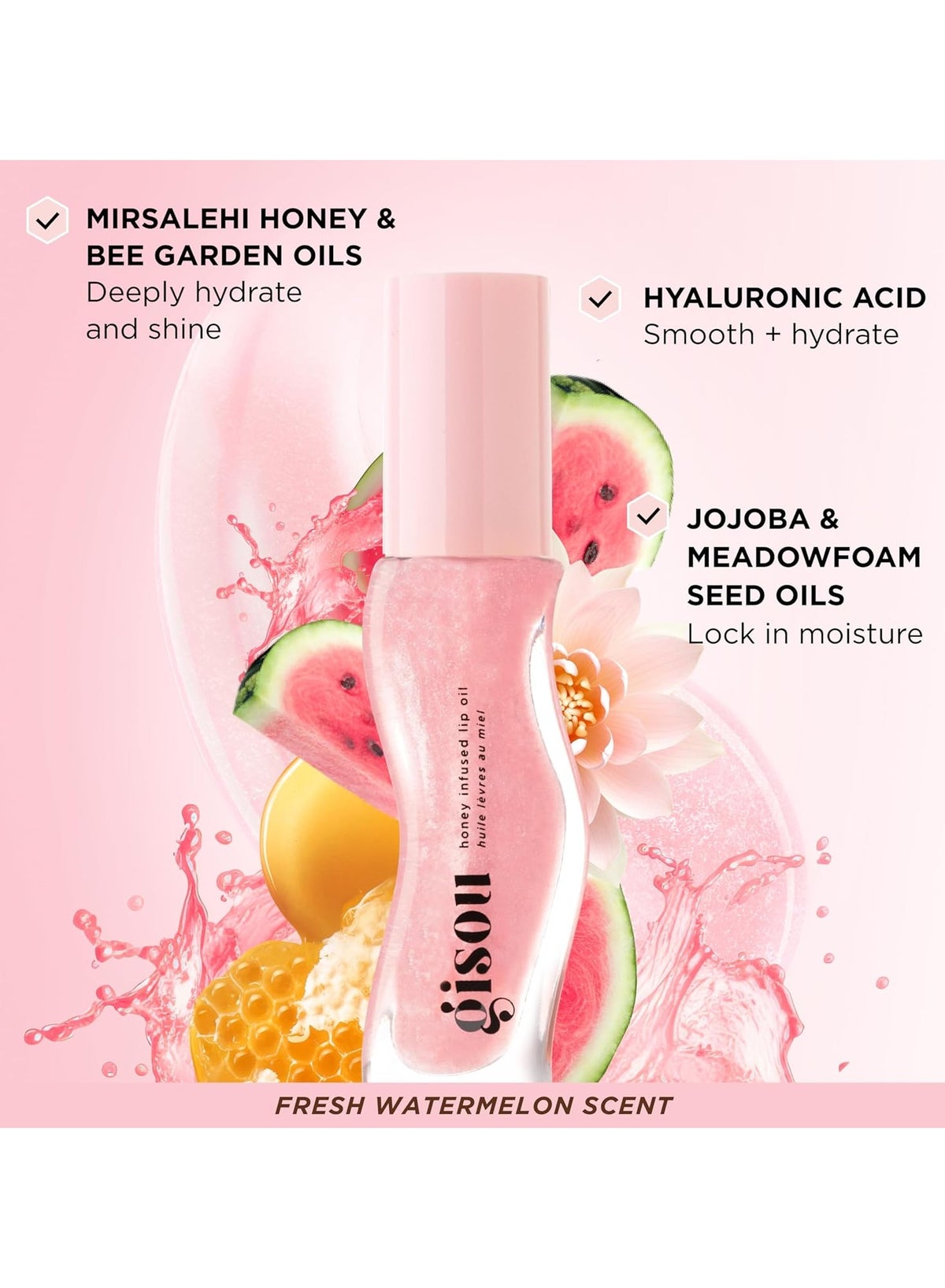 Gisou Honey Infused Lip Oil, Watermelon Sugar, 8 Ml
