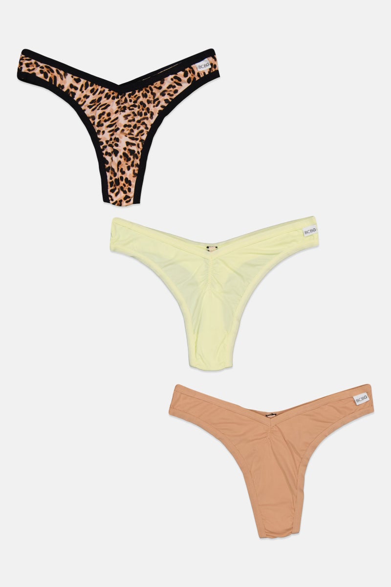 BCBGeneration Women 3 Pack Animal Print Thong Panty, Lime - Image 1