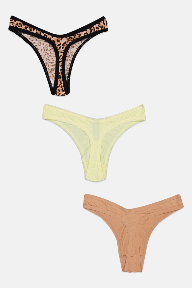BCBGeneration Women 3 Pack Animal Print Thong Panty, Lime - Image 3