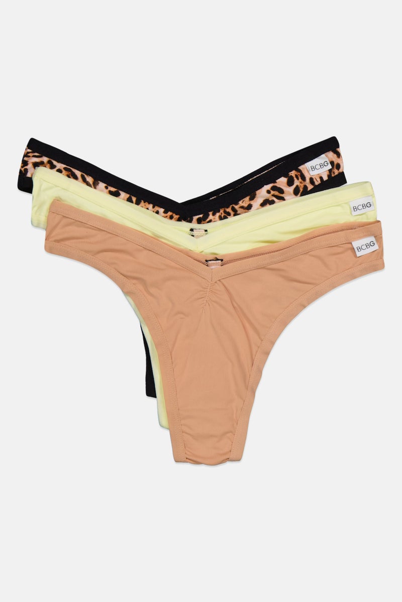 BCBGeneration Women 3 Pack Animal Print Thong Panty, Lime - Image 2