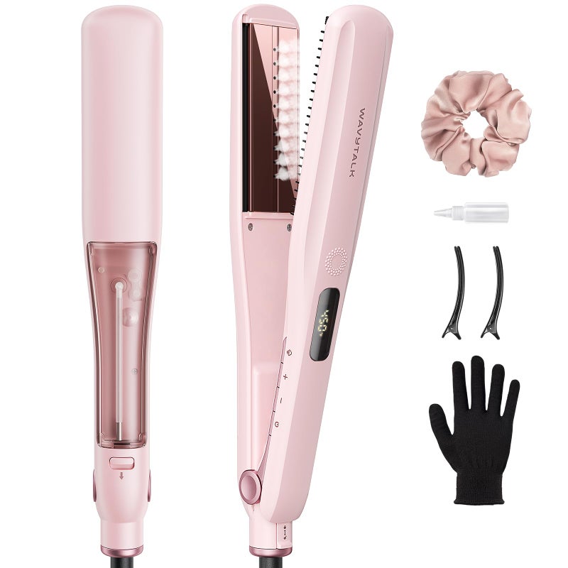 Wavytalk Steam Hair Straightener Steam Sesh Steam Reduces Damage Nourishes Hair Expedites Straightening 138 Nano Titanium Flat Iron with Detachable Comb for Silk Press Smoothing Sakura Pink - Image 2