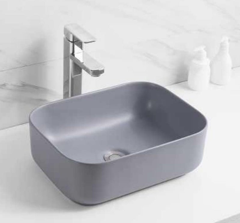 OBLONG Table Top Wash Basin Wash Basin Countertop Tabletop Ceramic Bathroom Sink Vessel Sink Over Counter Marble Wash Basin For Bathroom 16 x 12 Matt Grey