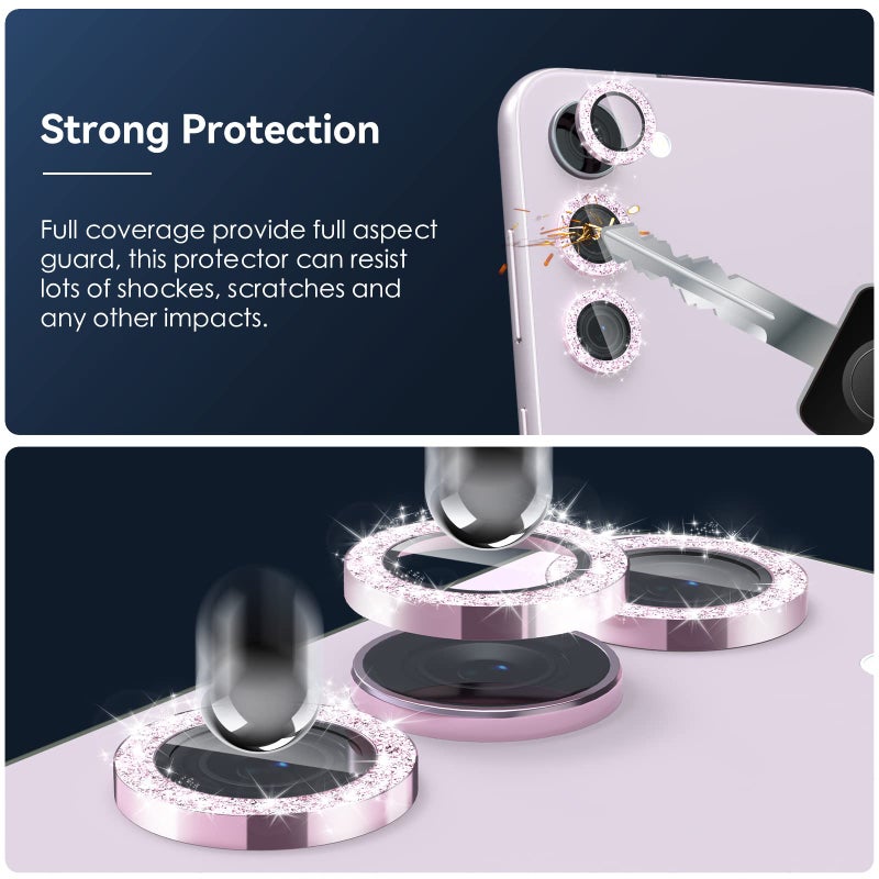 CloudValley [3 Pcs for Samsung Galaxy S24 / S23 / S23 Plus Camera Lens Protector, 9H Tempered Glass + Aluminum Alloy Metal Individual Lens Protective Ring 5G 2023, Glitter Purple - Image 5