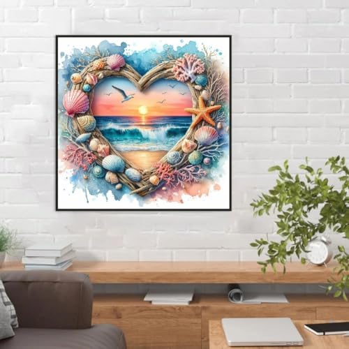 Clendo Beach Diamond Art Kits for Adults - 5D Diamond Painting for Adults, Full Drill Diamond Dots Gem Painting Kit for Wall Home Decor Arts Craft 14x14 inch - Image 3