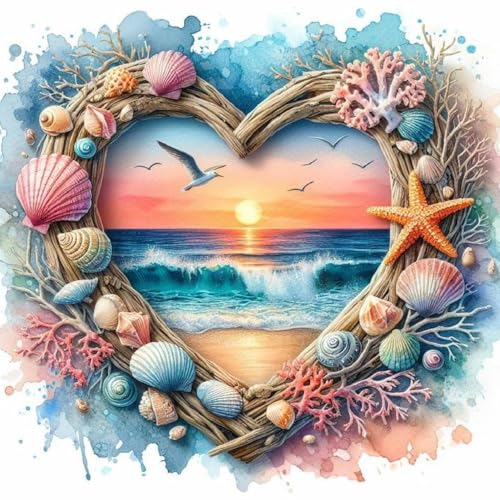 Clendo Beach Diamond Art Kits for Adults - 5D Diamond Painting for Adults, Full Drill Diamond Dots Gem Painting Kit for Wall Home Decor Arts Craft 14x14 inch - Image 1