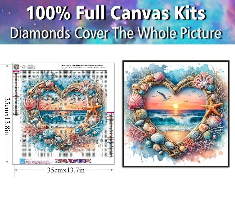 Clendo Beach Diamond Art Kits for Adults - 5D Diamond Painting for Adults, Full Drill Diamond Dots Gem Painting Kit for Wall Home Decor Arts Craft 14x14 inch - Image 2