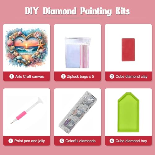 Clendo Beach Diamond Art Kits for Adults - 5D Diamond Painting for Adults, Full Drill Diamond Dots Gem Painting Kit for Wall Home Decor Arts Craft 14x14 inch - Image 5