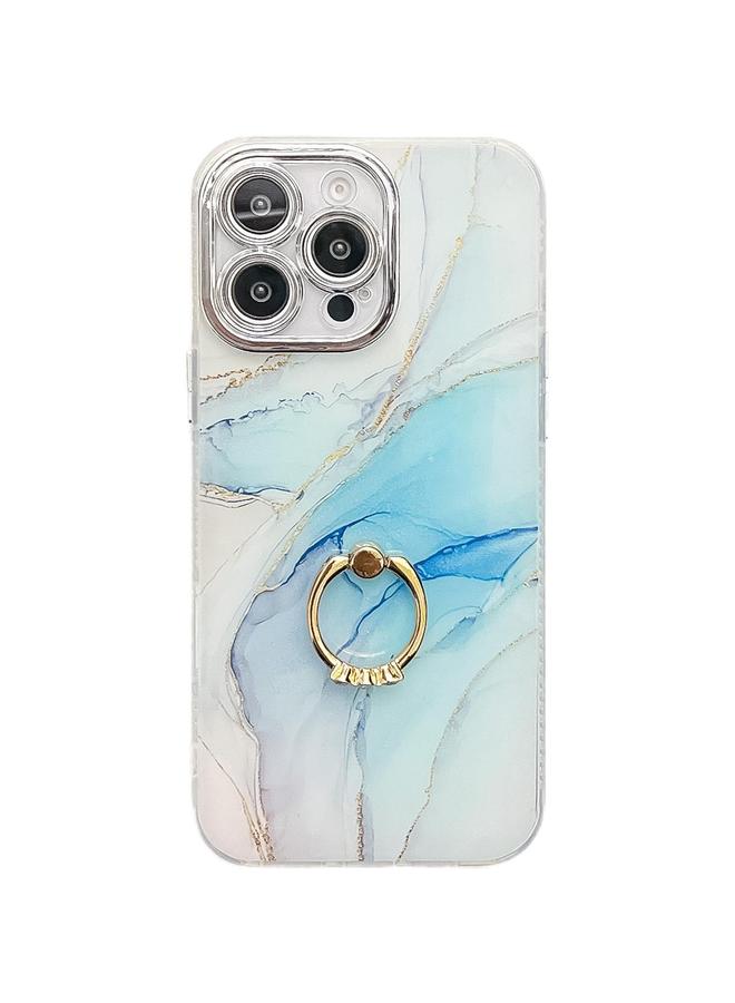 S-TOP Case For iPhone 15 Pro Max Electroplated Marble Texture Ring Holder Phone Case - Image 1