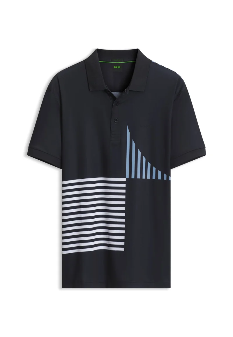 BOSS Dark Blue Paddy Active stretch-jersey polo shirt with digital print for Men | Best Price UAE