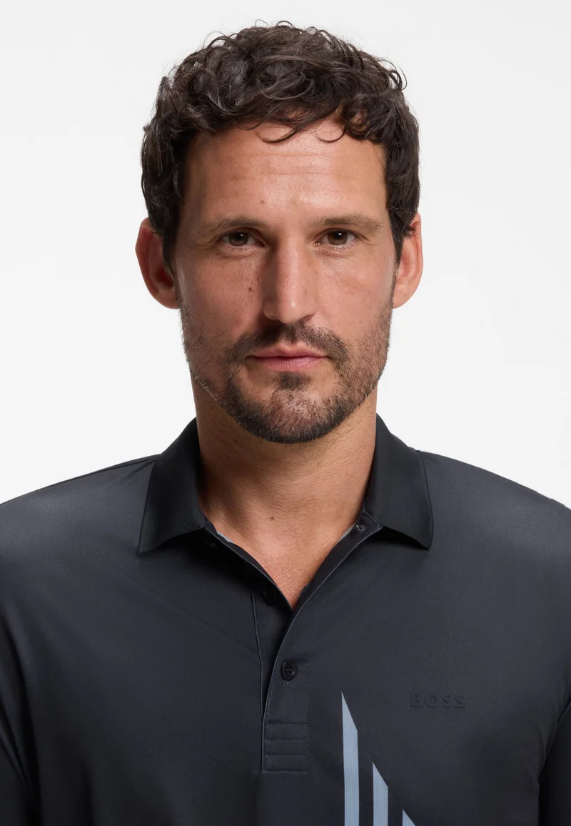 BOSS Dark Blue Paddy Active stretch-jersey polo shirt with digital print for Men | Best Price UAE