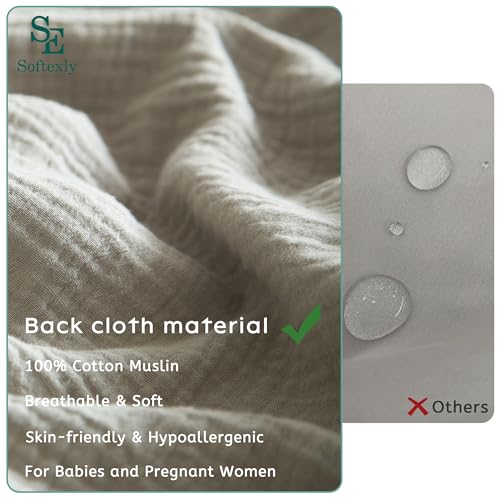 SE SOFTEXLY Muslin Duvet Cover Twin Size, 100% Washed Cotton Duvet Cover Set, Ultra Soft Comforter Cover Linen Like, 2 Pieces Minimalist Gauze Duvet Cover with 1 Pillowcase, 68"x90", Smoky-Green - Image 3