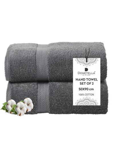 Donetella Premium 100 % Combed Cotton 2-Pcs Hand Towel Set  (50 X  90 CM) 600 GSM Super Soft Hand Towel, Highly Absorbent, Quick Dry,Best Towel for Bathroom, Spa And Hotel,Grey
