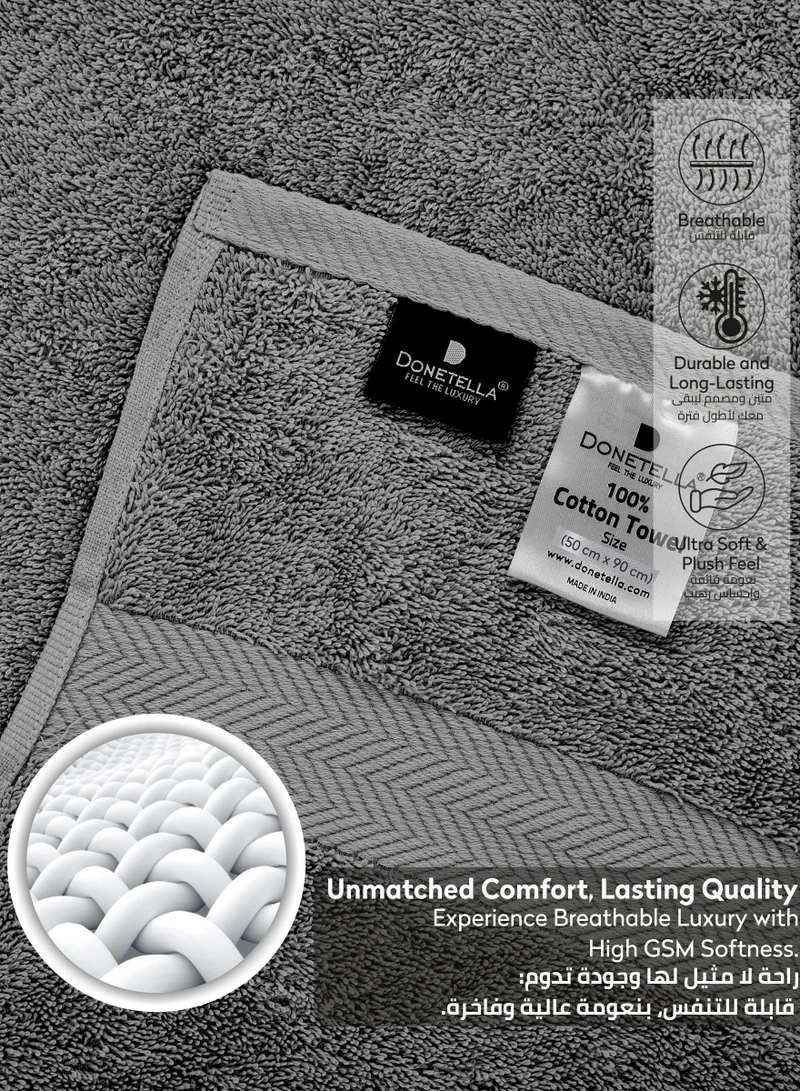Donetella Premium 100 % Combed Cotton 2-Pcs Hand Towel Set  (50 X  90 CM) 600 GSM Super Soft Hand Towel, Highly Absorbent, Quick Dry,Best Towel for Bathroom, Spa And Hotel,Grey
