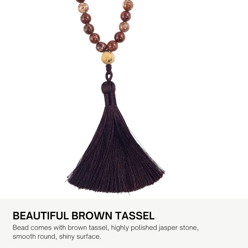AzanClk Tasbih Premium Muslim Prayer Beads Made with Natural Stone Beads for Daily Misbaha and Meditation (8mm (99 Beads), Jasper, Dark Brown) - Image 2