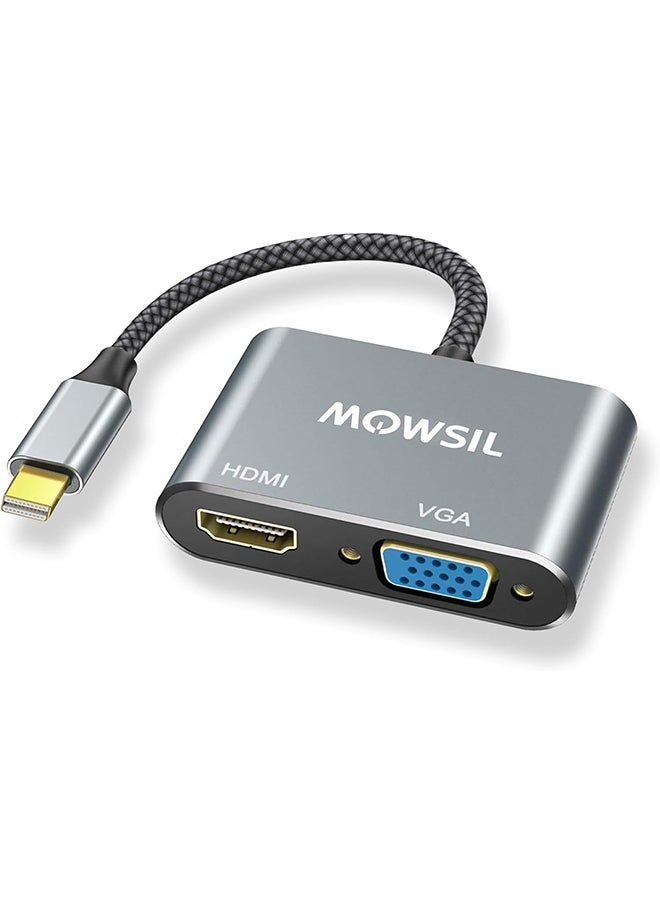 MOWSIL Mini DisplayPort to HDMI VGA Adapter Converter 4K Thunderbolt, Supported Resolution VGA @1080P, HDMI 4K@30Hz, Aluminum Alloy Shell and Quality Nylon Braided Jacket  - Image 1