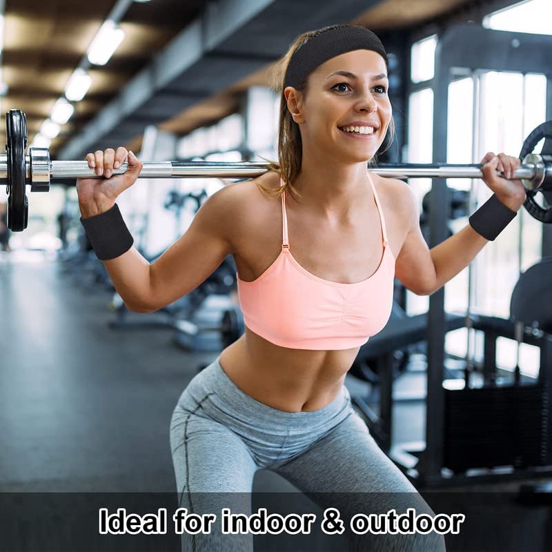 STEFFER رباط رأس قطن ستيفر - رياضة، صالة ألعاب رياضية، تمارين يوغا، رباط عرق - لجميع الملابس الرياضية، رباط لياقة بدنية للرجال والنساء (عبوة من 1 باللون الأسود) - Image 4