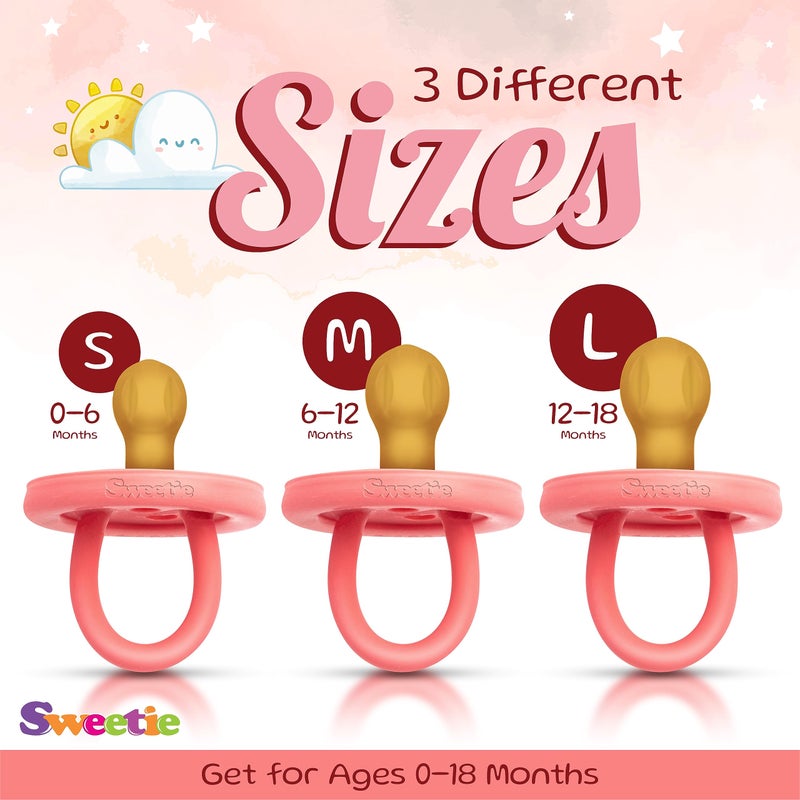 SWEETIE Rubber Pink Pacifier Natural Rubber Pacifier Rounded (0-6 Month, Pink) - Image 2