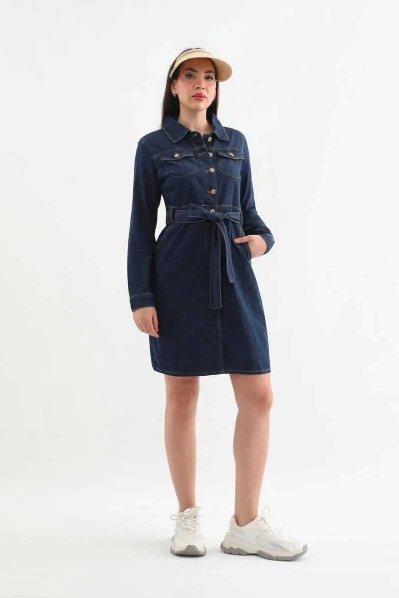 Banny Jeans Women's Belted Long Sleeve Dress
