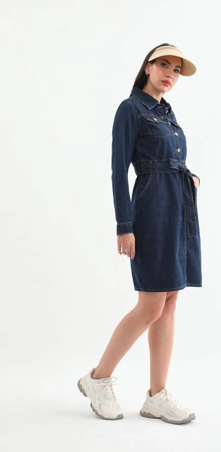 Banny Jeans Women's Belted Long Sleeve Dress