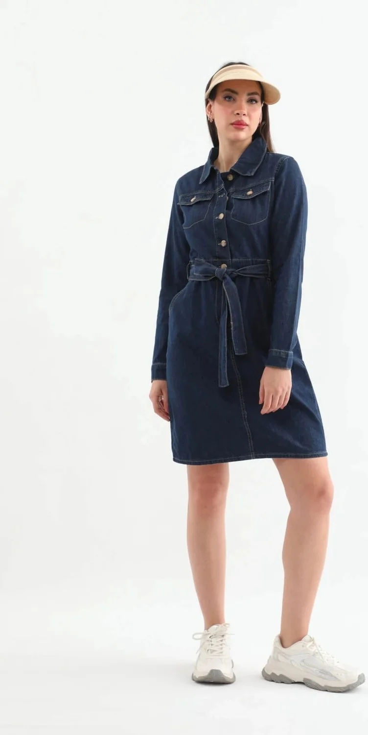 Banny Jeans Women's Belted Long Sleeve Dress