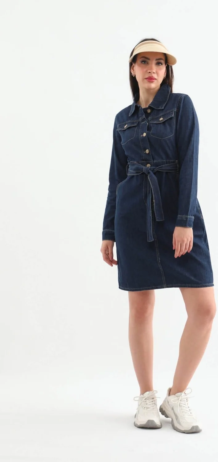 Banny Jeans Women's Belted Long Sleeve Dress