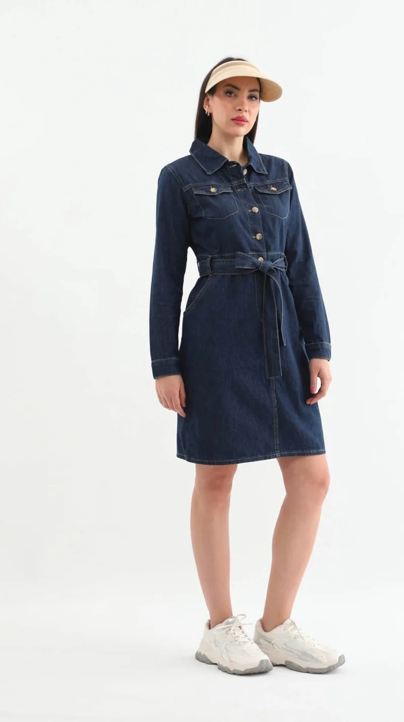 Banny Jeans Women's Belted Long Sleeve Dress
