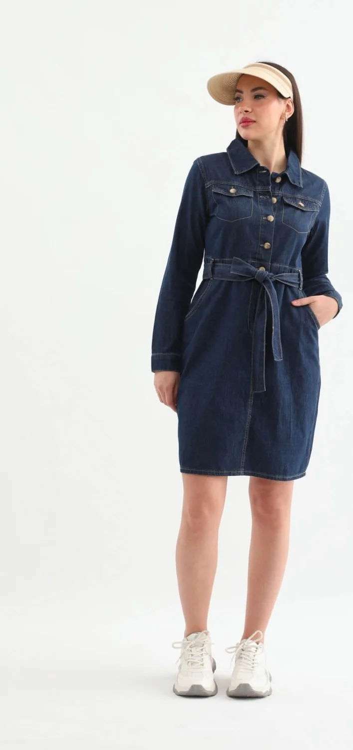 Banny Jeans Women's Belted Long Sleeve Dress