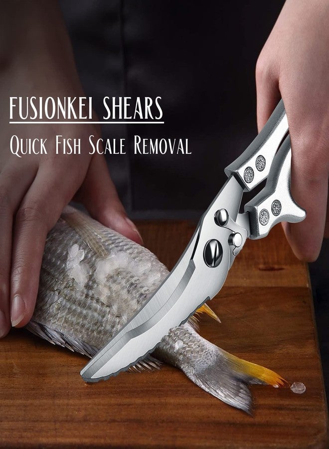 FUSIONKEI Poultry Shears Heavy Duty Kitchen Shears Multipurpose Kitchen Scissors Stainless Steel Cutlery Shears For Chicken Meat Turkey Fish Vegetables Herbs With Protective Sheath Gift Box - Image 3