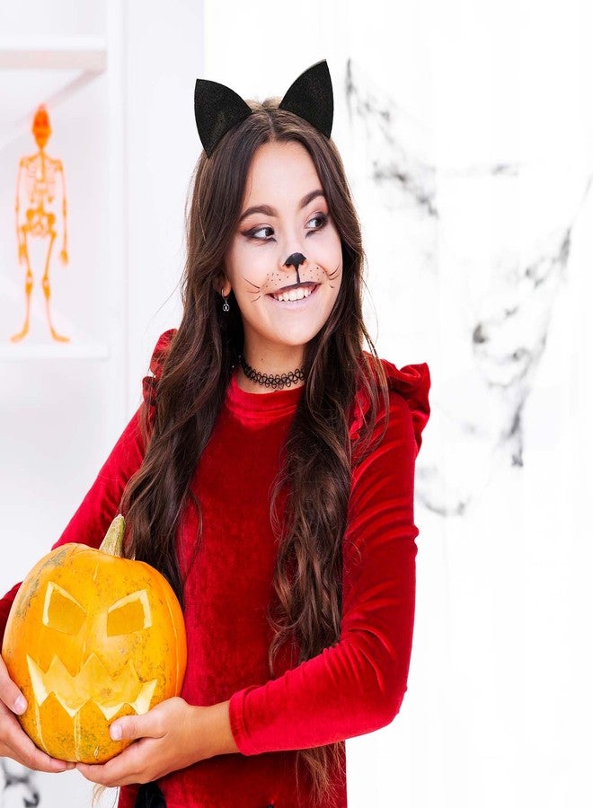 ولهيف طوق رأس WLLHYF مكون من قطعتين بتصميم آذان قطة لامعة، حلقات شعر بتصميم آذان قطة للهالوين، إكسسوارات شعر لطيفة للنساء، طوق شعر للتنكر، أسود - Image 5