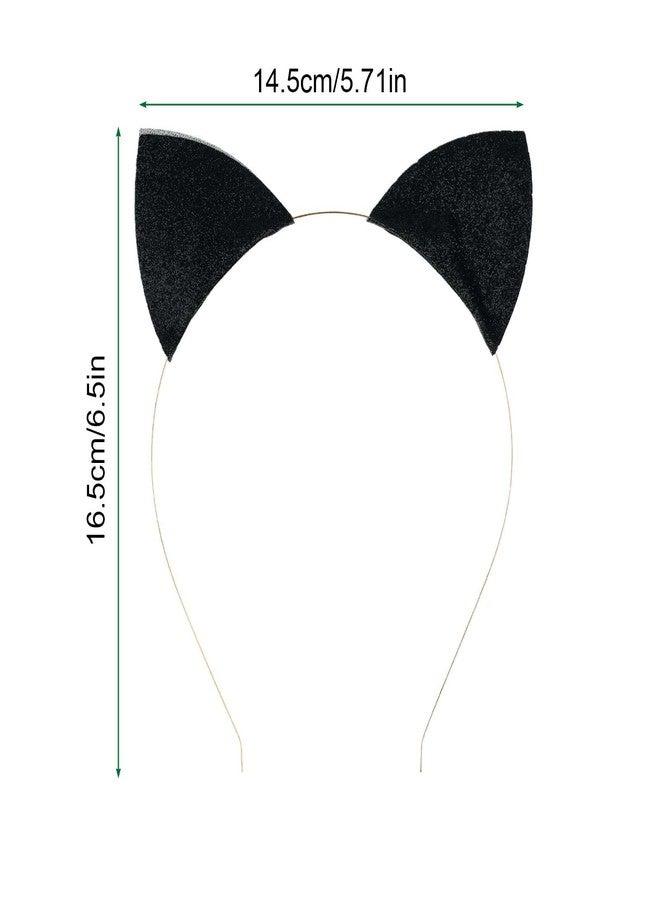ولهيف طوق رأس WLLHYF مكون من قطعتين بتصميم آذان قطة لامعة، حلقات شعر بتصميم آذان قطة للهالوين، إكسسوارات شعر لطيفة للنساء، طوق شعر للتنكر، أسود - Image 2