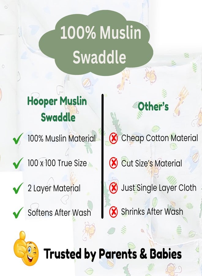 Hooper Muslin Swaddle for New Born Baby Unisex Designs Soft Pure Cotton Sheets Baby Wrap (Surprise Pack of 3, 100 x 100 cm) - Image 4