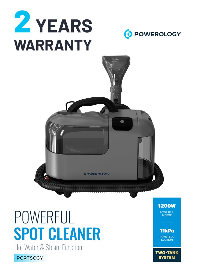 Powerology Powerful Spot & Stain Cleaner Hot Water & Steam Function 1200W/UK 3-Pin Plug/ Powerful Suction/ Dual Tank Clean & Dirty /Suitable for Kitchen, Sofa, Bathroom and Window/ Suction/Spray/Scrub/Upholstery and Carpet Cleaner /Multi-Surface Cleaning - Gray  - Image 1
