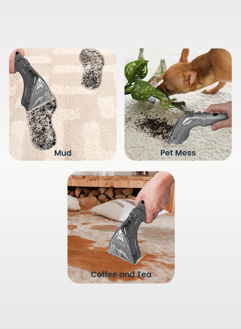 باورولوجي منظف ​​قوي للبقع والأوساخ مع وظيفة الماء الساخن والبخار، نظام خزان مزدوج، منظف متعدد الأسطح للمفروشات والسجاد والأرائك والحمامات والنوافذ والمطابخ والأماكن الخارجية وغيرها، قابس ثلاثي الأطراف بريطاني، يزيل البقع والانسكابات والبقع الصعبة 1200 واط - رمادي - Image 4