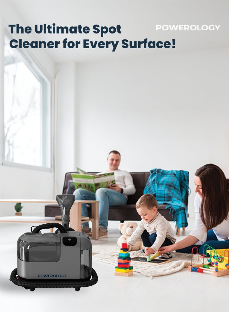 باورولوجي منظف ​​قوي للبقع والأوساخ مع وظيفة الماء الساخن والبخار، نظام خزان مزدوج، منظف متعدد الأسطح للمفروشات والسجاد والأرائك والحمامات والنوافذ والمطابخ والأماكن الخارجية وغيرها، قابس ثلاثي الأطراف بريطاني، يزيل البقع والانسكابات والبقع الصعبة 1200 واط - رمادي - Image 2