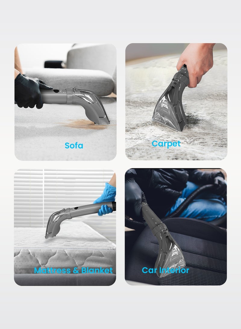 باورولوجي منظف ​​قوي للبقع والأوساخ مع وظيفة الماء الساخن والبخار، نظام خزان مزدوج، منظف متعدد الأسطح للمفروشات والسجاد والأرائك والحمامات والنوافذ والمطابخ والأماكن الخارجية وغيرها، قابس ثلاثي الأطراف بريطاني، يزيل البقع والانسكابات والبقع الصعبة 1200 واط - رمادي - Image 5