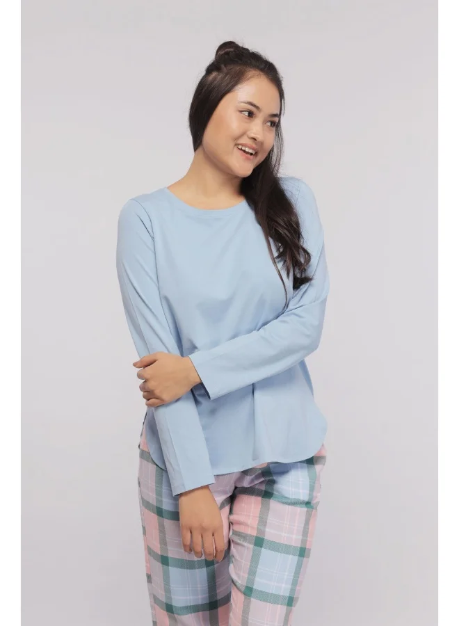 NeceSera Long Sleeve Blue Sleep Cotton Top