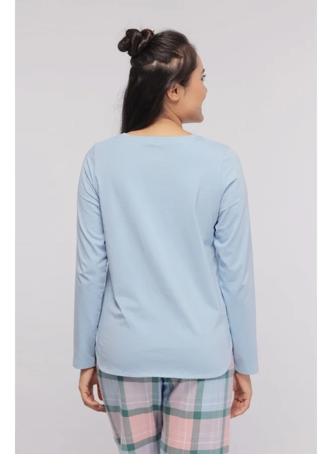NeceSera Long Sleeve Blue Sleep Cotton Top