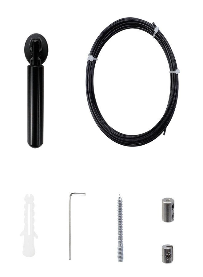 Nicerity Black Wall Mount Curtain Wire Rod Set Multifunctional Stainless Steel Clothesline Picture Hanging Wire with 24 Clips for Crafts Curtain Clothes Hanging, 16.4ft/5m - Image 3