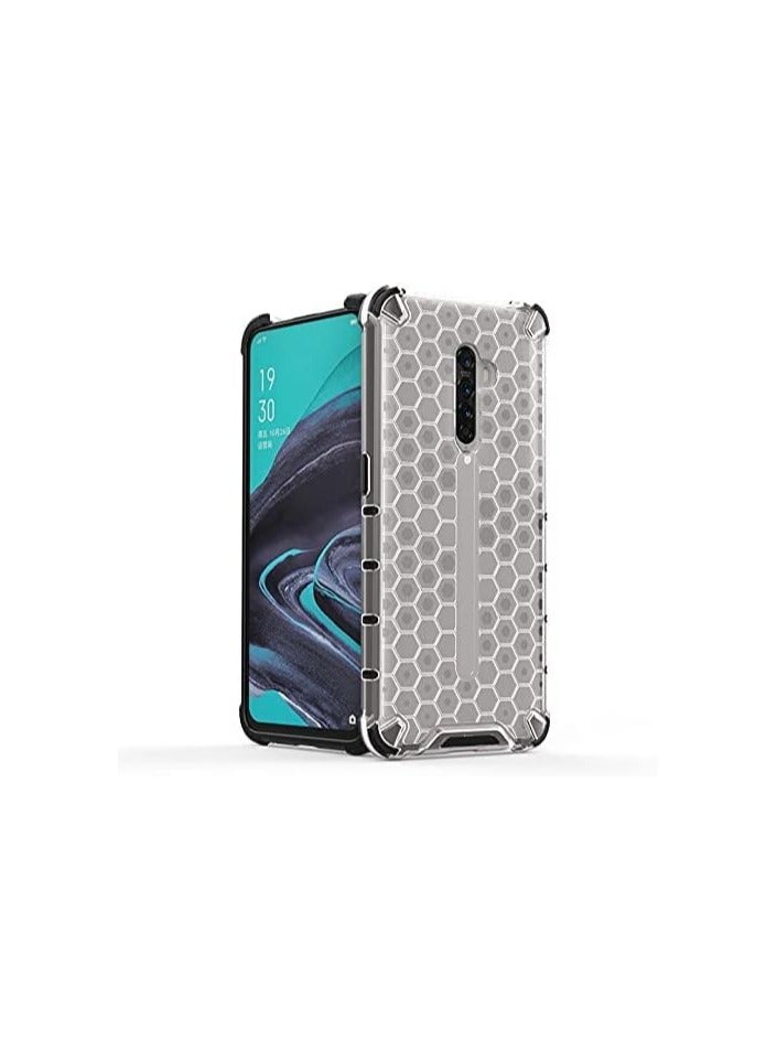 جراب حماية بتصميم خلية النحل، مقاوم للصدمات مع حماية للكاميرا متوافق مع Oppo Reno 2 (ابيض شفاف)