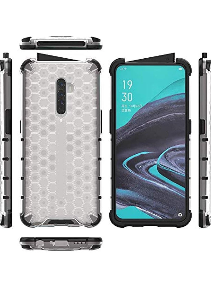 جراب حماية بتصميم خلية النحل، مقاوم للصدمات مع حماية للكاميرا متوافق مع Oppo Reno 2 (ابيض شفاف)