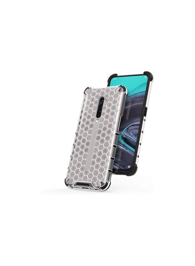 جراب حماية بتصميم خلية النحل، مقاوم للصدمات مع حماية للكاميرا متوافق مع Oppo Reno 2 (ابيض شفاف)