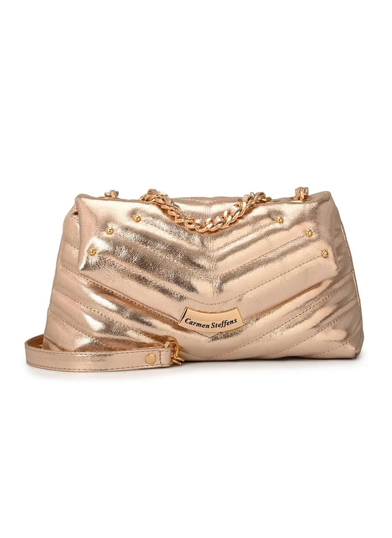 Carmen Steffens Golden Gold Quilted Bag Leather with Metal Application