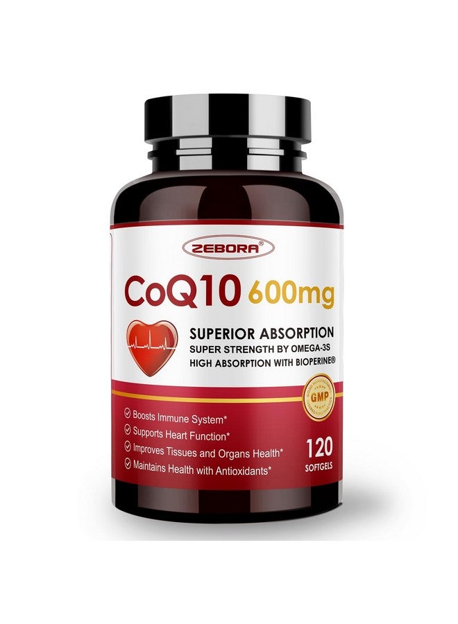ZEBORA CoQ10-600mg-Softgels - Extra Strength Coenzyme Q10 with PQQ, Omega-3 & BioPerine - High Absorption CoQ10 Supplements Antioxidant (Ubiquinone) for Heart Health & Energy Production, 120 Softgels - Image 1