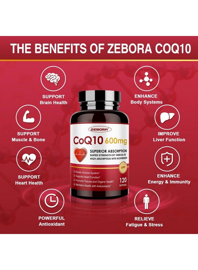 ZEBORA CoQ10-600mg-Softgels - Extra Strength Coenzyme Q10 with PQQ, Omega-3 & BioPerine - High Absorption CoQ10 Supplements Antioxidant (Ubiquinone) for Heart Health & Energy Production, 120 Softgels - Image 3