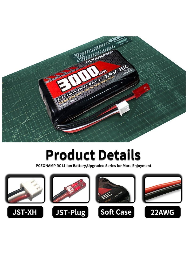 PCEONAMP 7.4V Li-ion Battery 3000mAh 2S with JST Plug Rechargeable High Capacity RC Battery with 2 USB Charger Cable for RC Car RC Boat - Image 3