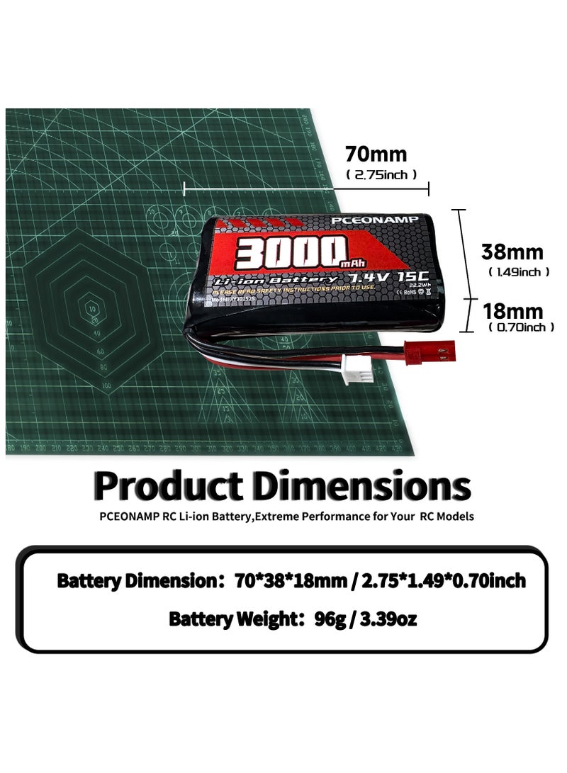 PCEONAMP 7.4V Li-ion Battery 3000mAh 2S with JST Plug Rechargeable High Capacity RC Battery with 2 USB Charger Cable for RC Car RC Boat - Image 4