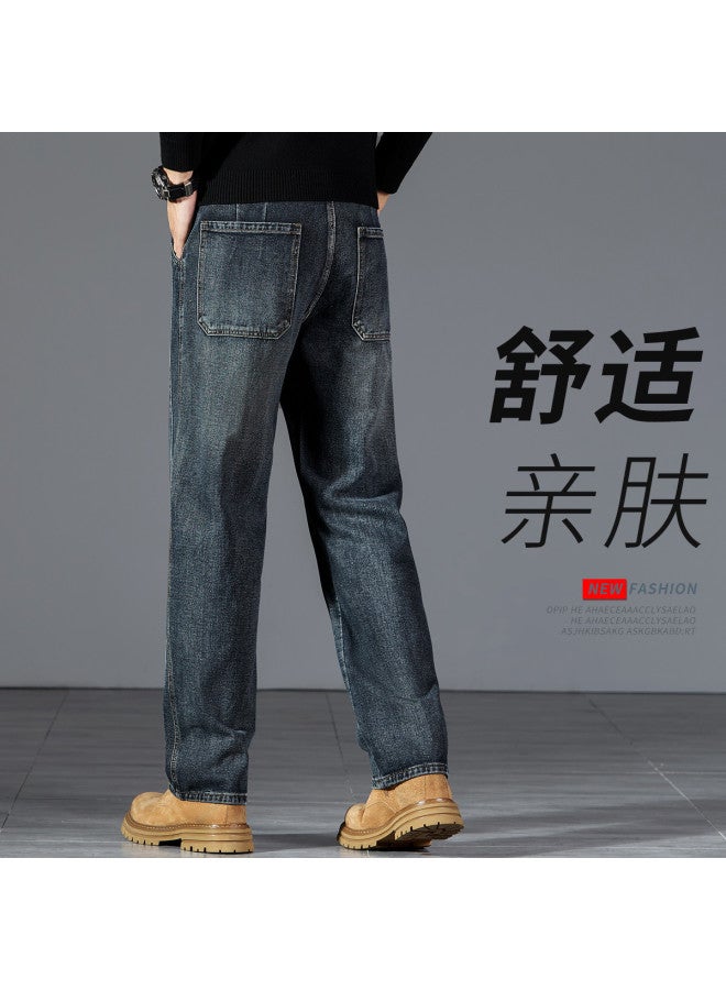 FOLUNSI men's Retro Washed Wide-leg Straight Jeans With Whisker Distressing - Relaxed Fit Casual Trousers - Image 2