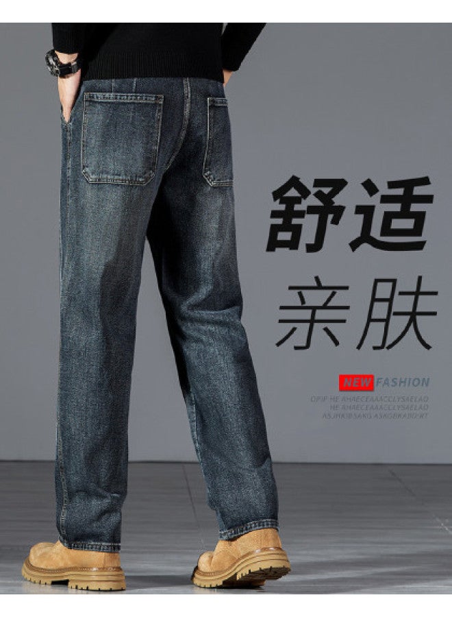 FOLUNSI men's Retro Washed Wide-leg Straight Jeans With Whisker Distressing - Relaxed Fit Casual Trousers - Image 1